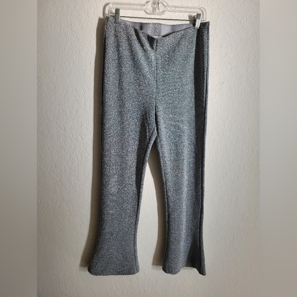 H&m shimmery silver flare holiday christmas party pants | size L - Picture 1 of 4